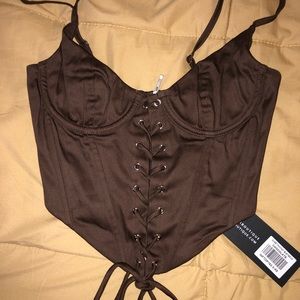 White Fox Brown Corset Top